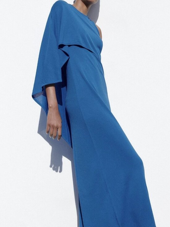 Zara Dresses & Skirts - Zara Blue Cape Sleeveless Knit Maxi Dress